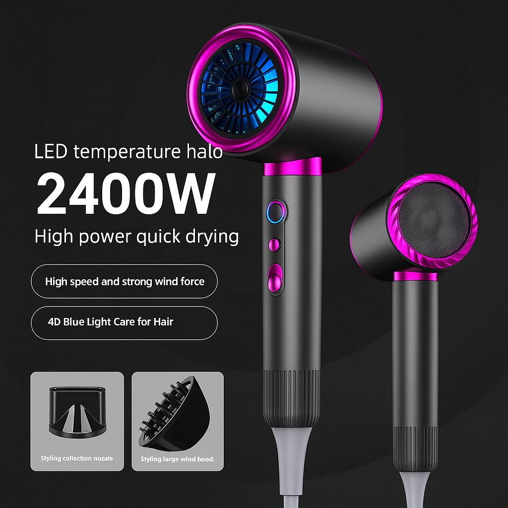 NovaSteam™ Ionic Hair Dryer – 2400W / 800W / LED Edition – Fast Drying, Foldable & Powerful for Salon & Home
