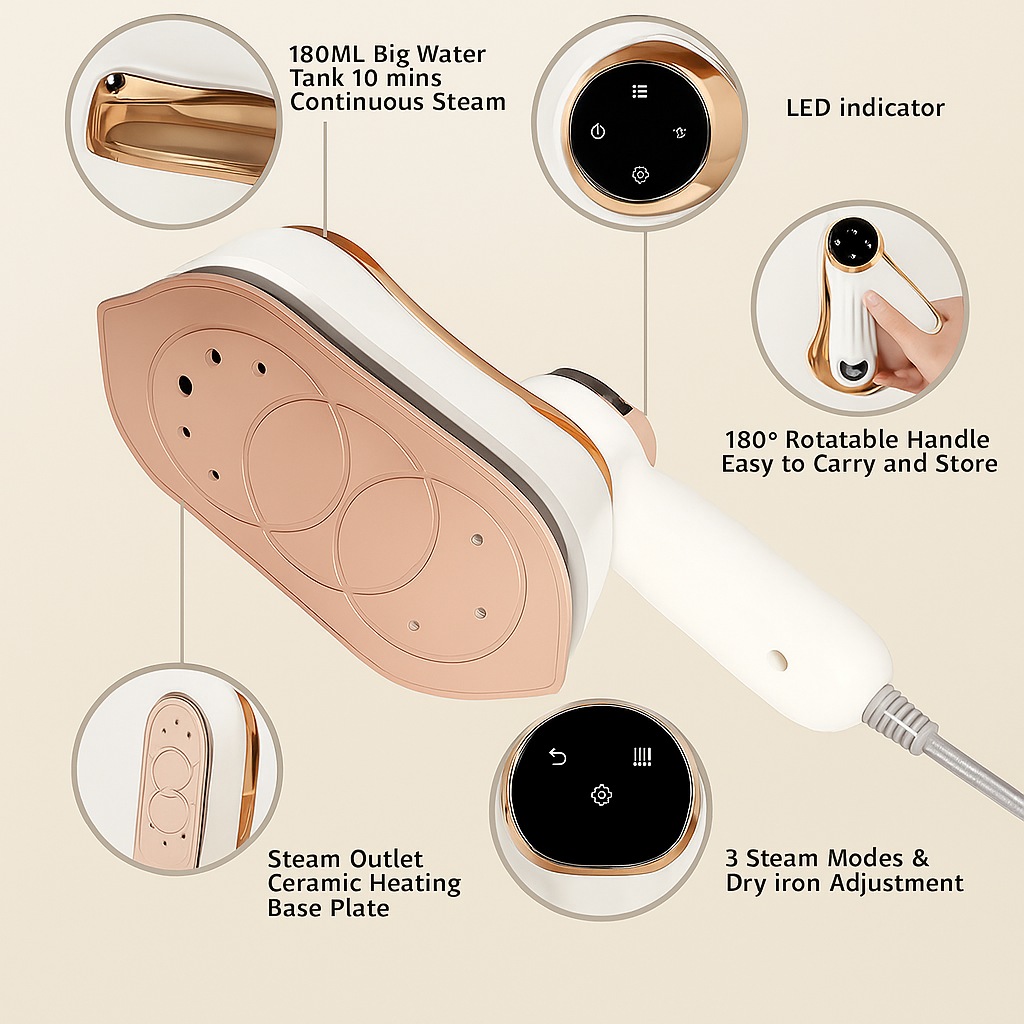 Mini Steam Iron – Foldable Handheld Travel Steamer with Ceramic Plate